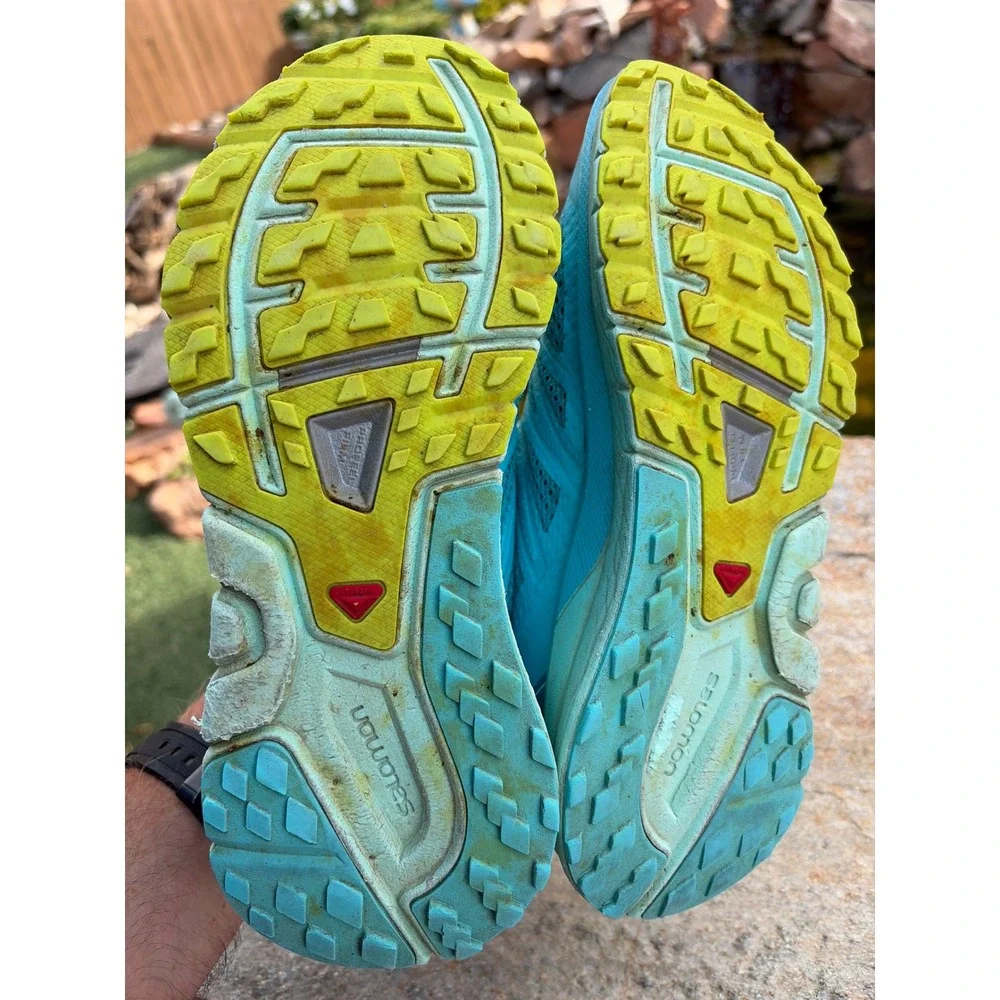 Salomon Sense Pro Max Womens Trail Running Shoes Blue Lime Green 400701 Size 6.5